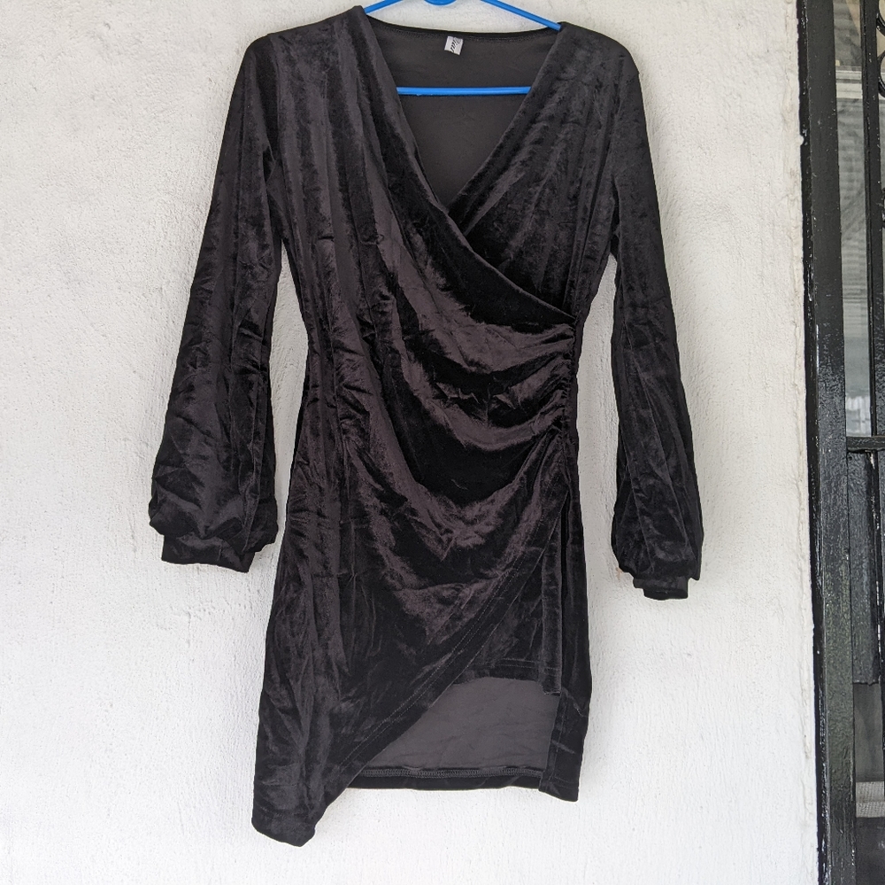 Asymmetrical black corduroy dress